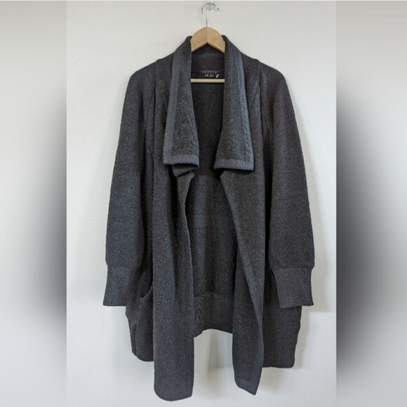Theory Wool Cashmere Gray Black Open Front Cardigan Sweater S Small - Picture 1 of 9